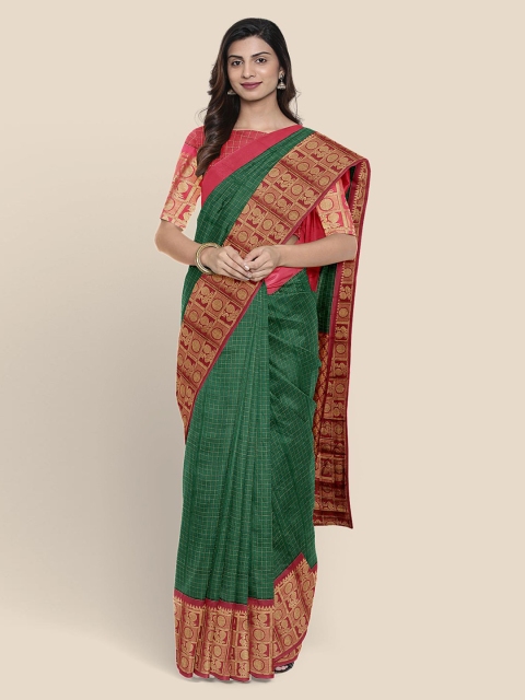 

KLM Fashion Mall Green & Golden Checked Chanderi Saree