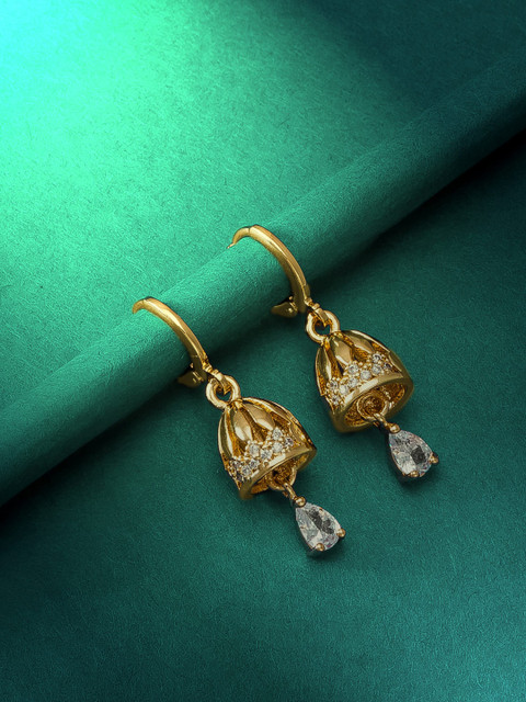 

aadita Gold & Silver Toned Dome Shaped Drop Earring