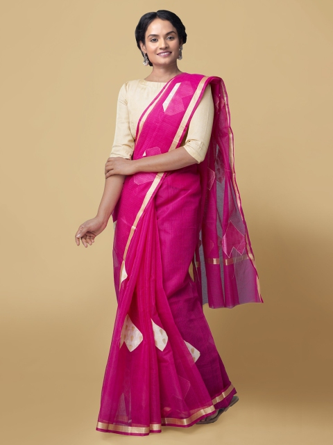 

Unnati Silks Pink Pure Cotton Solid Kota Saree
