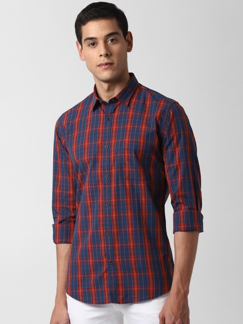 

Peter England Casuals Men Navy Blue & Red Slim Fit Checked Pure Cotton Casual Shirt