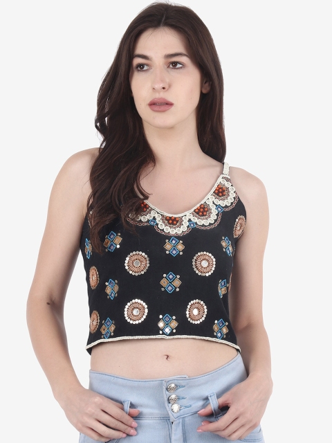 

Diwaah Black Embellished Embroidered Regular Cotton Crop Top