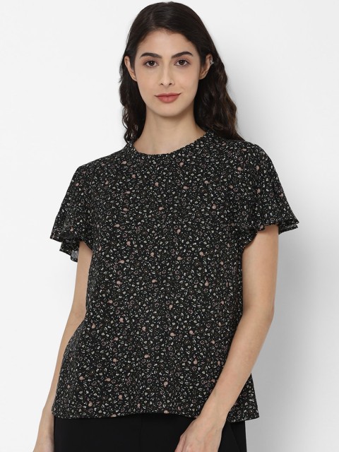

Allen Solly Woman Black & Beige Ethnic Motifs Print Flared Sleeves Cotton Regular Top