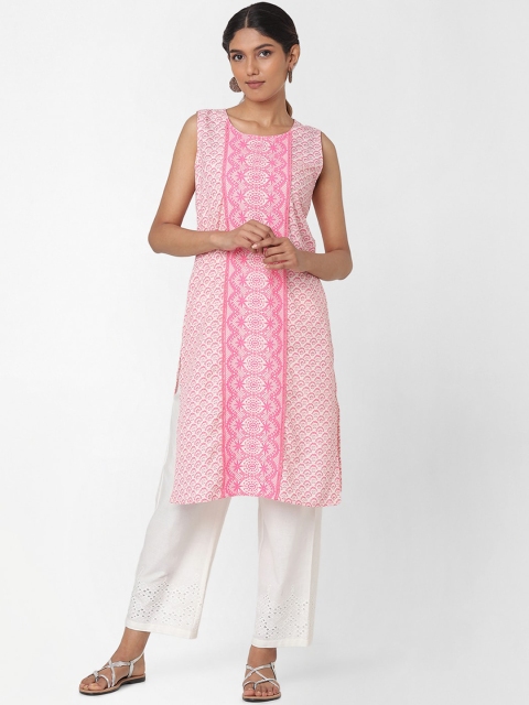

Naari Women Pink & White Ethnic Motifs Printed Thread Work Kurta