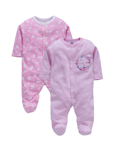 

i bears Kids Pack of 2 Pink Printed Cotton Rompers
