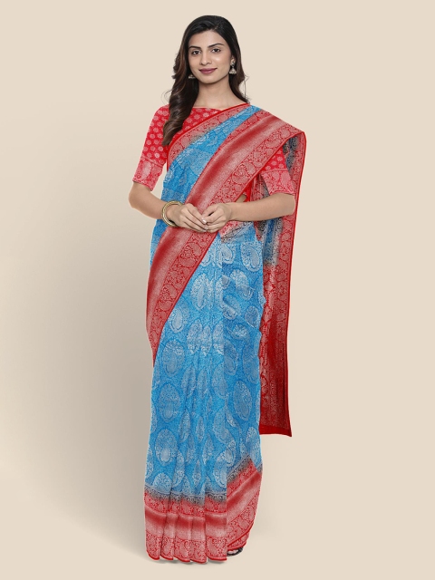 

KLM Fashion Mall Blue & Silver Zari Woven Design Banarasi Saree