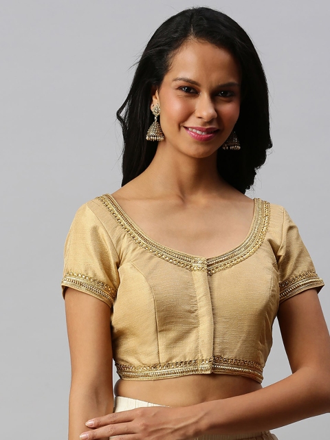 

Soch Women Gold-Coloured Embroidered Readymade Art Silk Saree Blouse