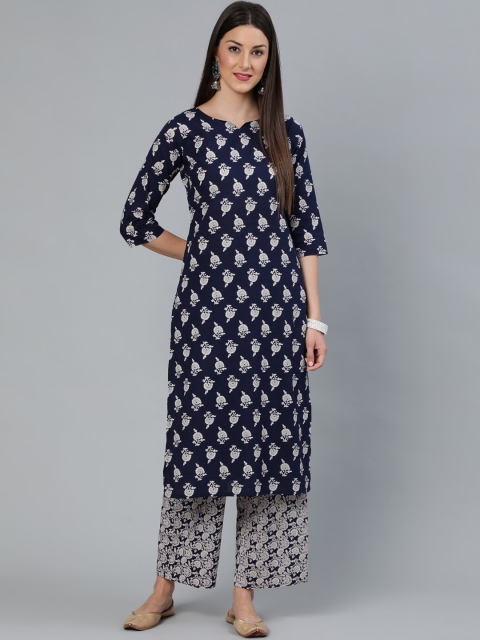 

Nayo Women Navy Blue Printed Kurti with Palazzos
