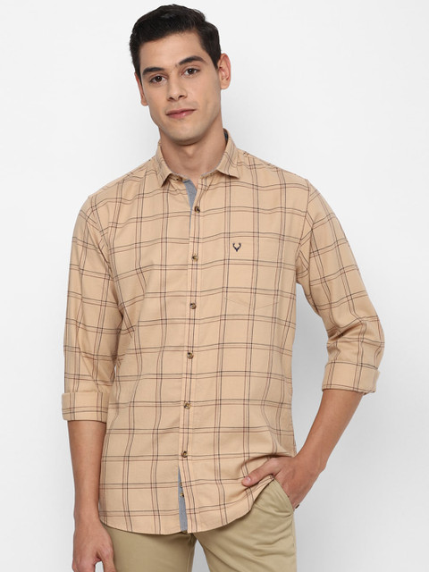 

Allen Solly Men Beige & Brown Slim Fit Checked Pure Cotton Casual Shirt