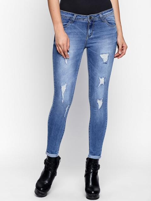 

fungus Women Blue Solid Distressed Slim Fit High Rise Jeans