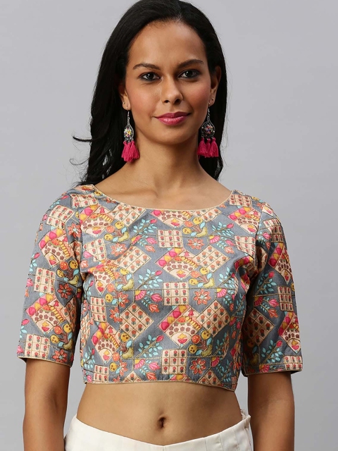 

Soch Women Grey & Pink Printed Art Silk Saree Blouse