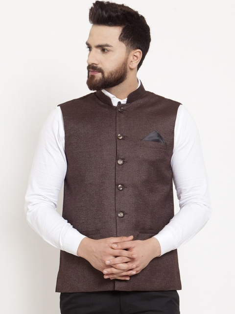 

KLOTTHE Men Brown Solid Wool-Blend Nehru Jacket