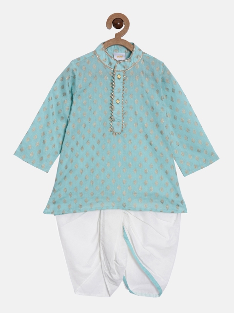 

Aomi Boys Turquoise Blue & White Printed Kurta with Dhoti Pants