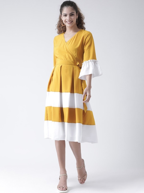 

Texco Women Mustard Colourblocked Wrap Dress