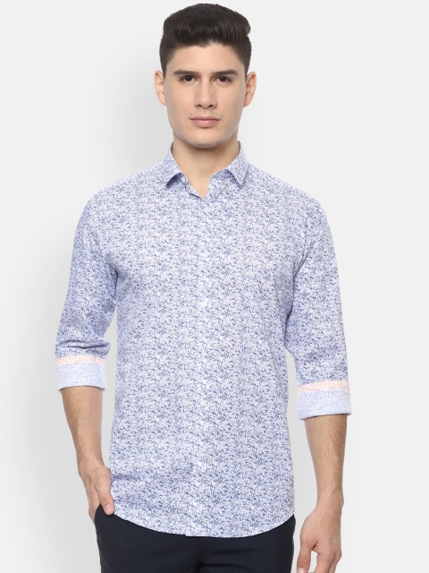 

V Dot Men Blue & White Slim Fit Printed Casual Shirt