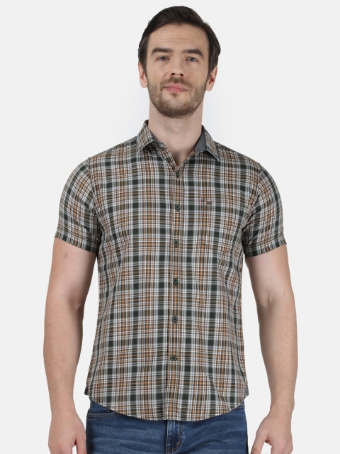 

Monte Carlo Men Green & Brown Regular Fit Checked Casual Shirt