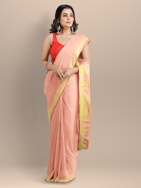 BharatSthali Peach-Coloured Pure Cotton Solid Mangalagiri Saree