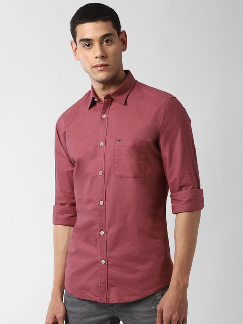 

Peter England Casuals Men Maroon Slim Fit Solid Pure Cotton Casual Shirt