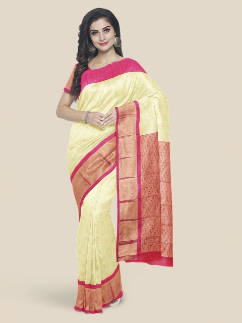 

KLM Fashion Mall Yellow Zari Checked Chanderi Saree