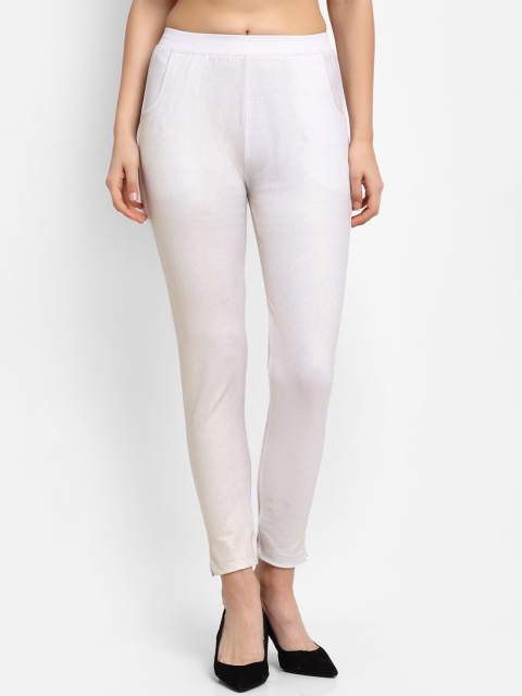 

NEUDIS Women Off-White Solid Skinny-Fit Ankle-Length Treggings