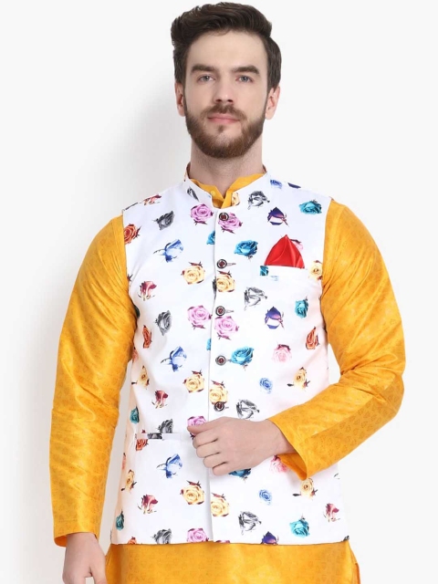 

KLOTTHE Men White Printed Nehru Jacket