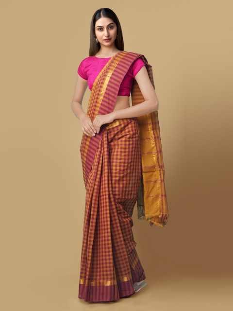 

Unnati Silks Red Pure Cotton Checked Handloom Mangalagiri Saree