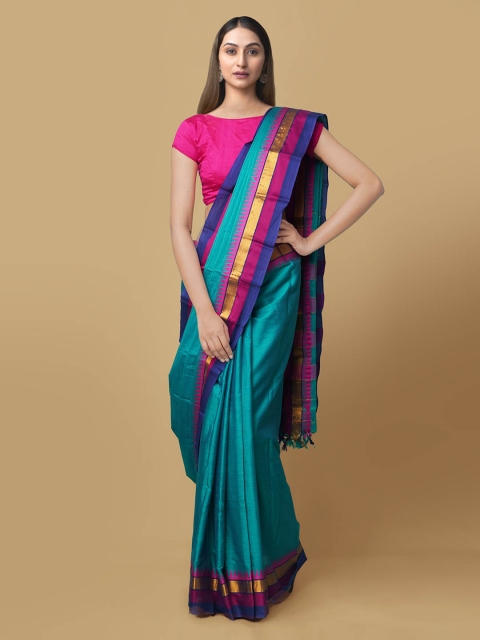 

Unnati Silks Green Solid Narayan Peth Saree