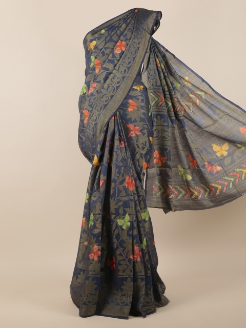 

Pothys Navy Blue & Charcoal Grey Butterfly & Ethnic Print Saree