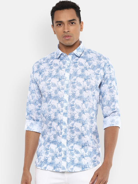 

V Dot Men Blue & White Slim Fit Printed Casual Shirt