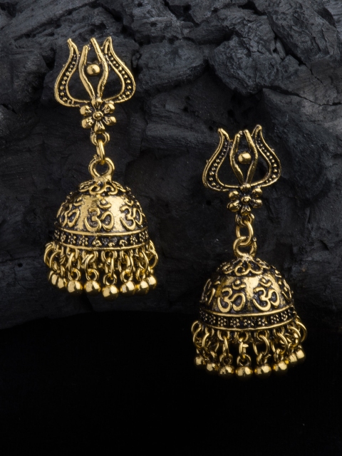 

Alankruthi Oxidised Gold-Toned Dome Shaped Jhumkas
