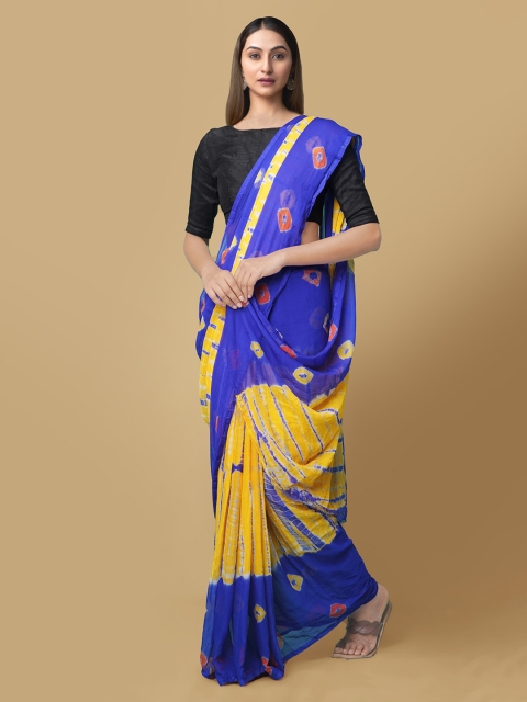 

Unnati Silks Blue Batik Printed Pure Chiffon Saree