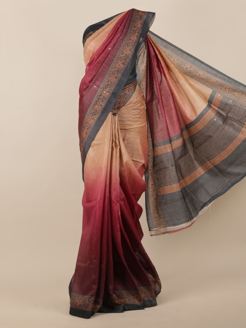 

Pothys Beige & Maroon Dyed Saree