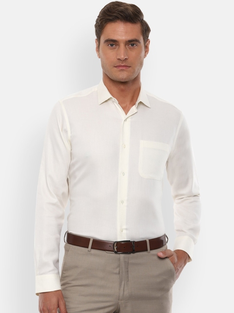 

Van Heusen Men Cream-Coloured Pure Cotton Regular Fit Solid Formal Shirt