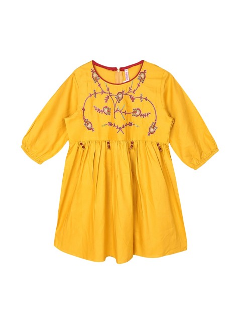

Ishin DESIGNER STUDIO Mustard Yellow Floral Puff Sleeves A-Line Top