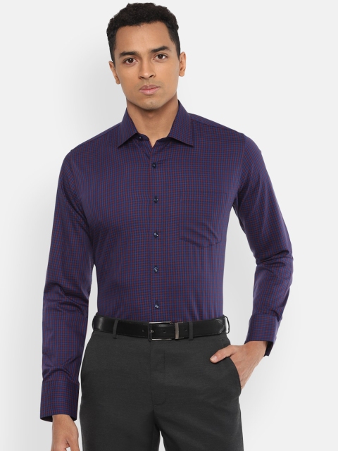 

Van Heusen Men Navy Blue & Maroon Pure Cotton Slim Fit Checked Formal Shirt