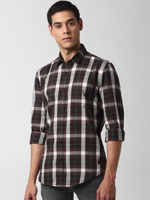 

Peter England Men Brown & Off-White Slim Fit Checked Casual Shirt