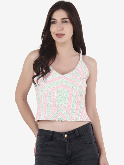 

Diwaah Off White Embellished Regular Crop Top