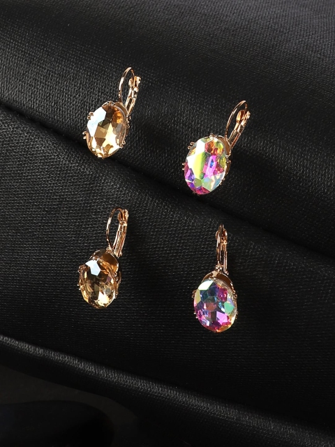 

ANIKAS CREATION Pack of 2 Contemporary Drop Earrings, Gold