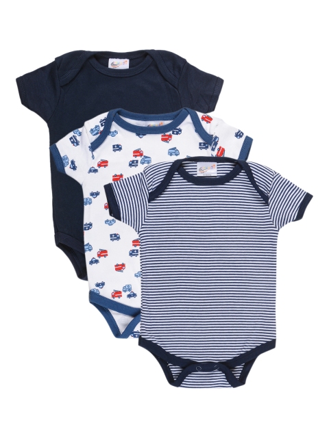 

STARTERS Kids Set of 3 Printed Cotton Rompers, Navy blue