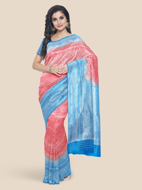 

KLM Fashion Mall Pink & Blue Woven Design Banarasi Saree