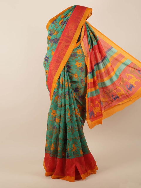 

Pothys Green & Purple Floral Woven Design Saree