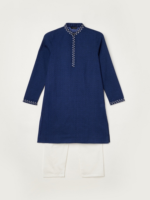 

Melange by Lifestyle Boys Blue Self Design Cotton Kurta with Pyjamas