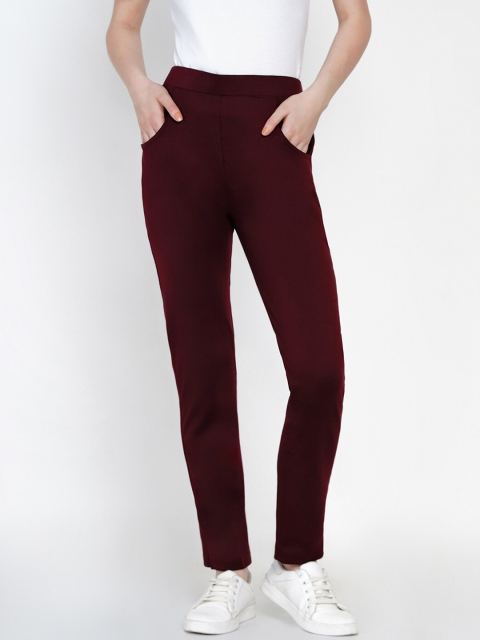 

FABNEST Women Burgundy Solid Straight-Fit Track Pants