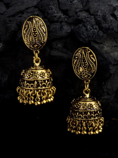 

Alankruthi Oxidised Gold-Toned Dome Shaped Jhumkas