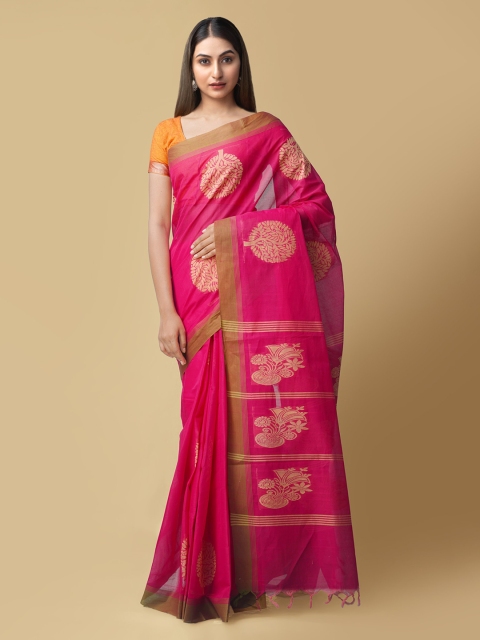 

Unnati Silks Pink & Beige Pure Cotton Woven Design Uppada Saree