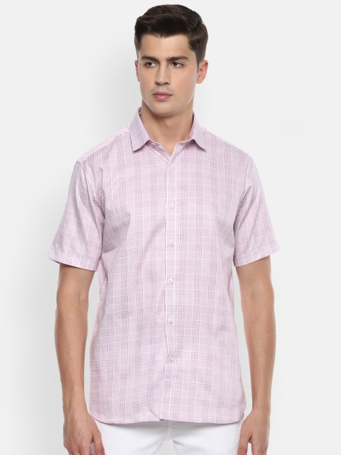 

V Dot Men Pink & White Slim Fit Checked Casual Shirt