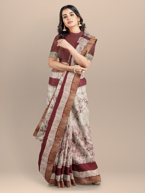 

BharatSthali Maroon Silk Cotton Printed Venkatgiri Handloom Saree