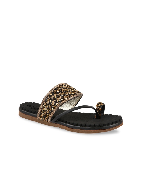 

Shoetopia Women Black & Gold One Toe Flats