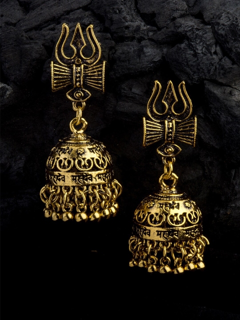 

Alankruthi Oxidised Gold-Toned Dome Shaped Jhumkas