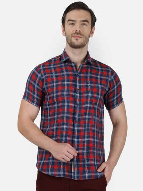 

Monte Carlo Men Navy Blue & Red Regular Fit Checked Casual Shirt
