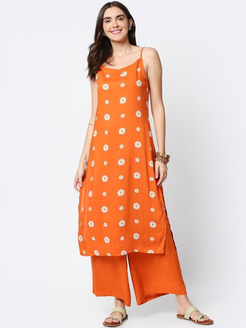 

Bewakoof Women Orange Printed Kurta with Palazzos